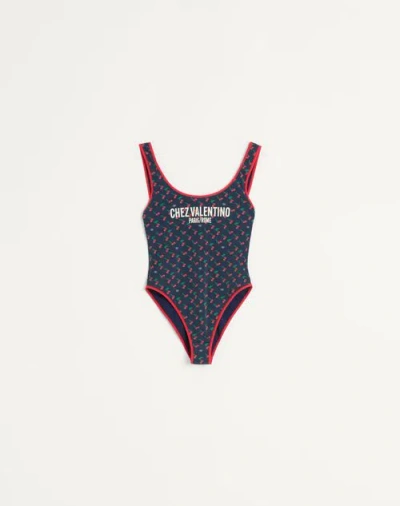 VALENTINO VALENTINO LYCRA SWIMSUIT WITH CHERRYFIC PRINT WOMAN NAVY/CHERRY RED XS