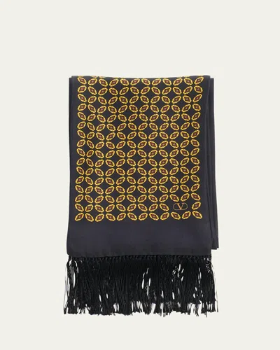 VALENTINO MEN'S PRINTED FRINGE SCARF