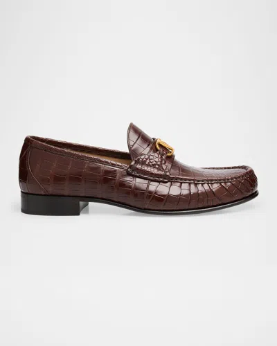 VALENTINO GARAVANI MEN'S VLOGO SIGNATURE CROCODILE LOAFERS
