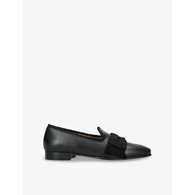 VALENTINO GARAVANI MENS BLACK SLIPPER BOW-EMBELLISHED LEATHER LOAF