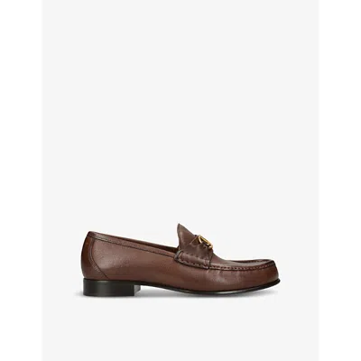 VALENTINO GARAVANI MENS MID BROWN VLOGO LEATHER LOAFERS