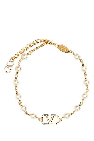 VALENTINO GARAVANI METAL AND PEARLS VLOGO SIGNATURE BRACELET