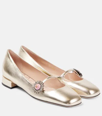 VALENTINO GARAVANI METALLIC LEATHER MARY JANE FLATS