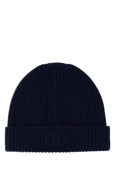 VALENTINO GARAVANI MIDNIGHT BLUE WOOL BEANIE HAT