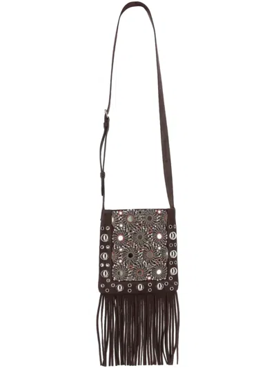 VALENTINO GARAVANI MIRROR-EMBELLISHED FRINGE-TRIM SHOULDER BAG