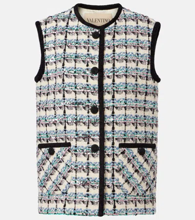 VALENTINO MOSSI SEQUINED COTTON-BLEND TWEED VEST