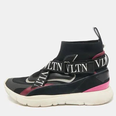 VALENTINO GARAVANI MULTICOLOR FABRIC AND LEATHER VLTN HEROES HIGH TOP SNEAKERS SIZE 39