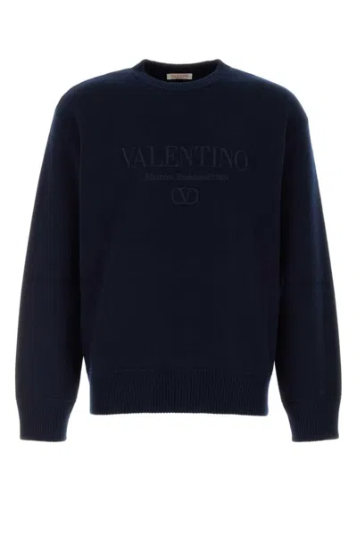 VALENTINO MEN NAVY BLUE LOGO EMBROIDERY SWEATER, L LUXURY SWEATERS & KNITWEAR FOR MEN DARVEYS