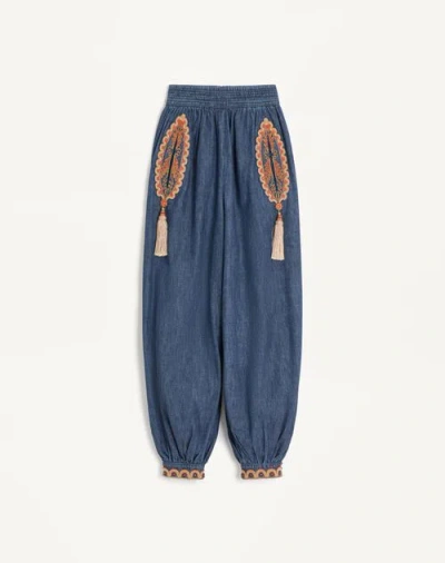 VALENTINO VALENTINO BALLOON TROUSERS IN EMBROIDERED DENIM CHAMBRAY WOMAN DENIM 44