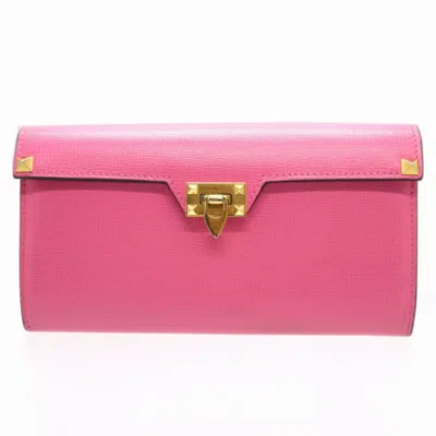 VALENTINO GARAVANI PINK COLOR LEATHER LONG WALLET (BI-FOLD) (PRE-OWNED)