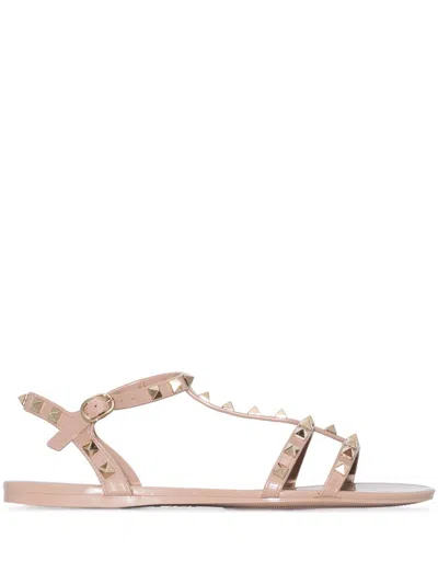 VALENTINO GARAVANI WOMEN PINK ROCKSTUD FLAT SANDALS, 3.5 LUXURY SANDALS & FLOATERS FOR WOMEN DARVEYS