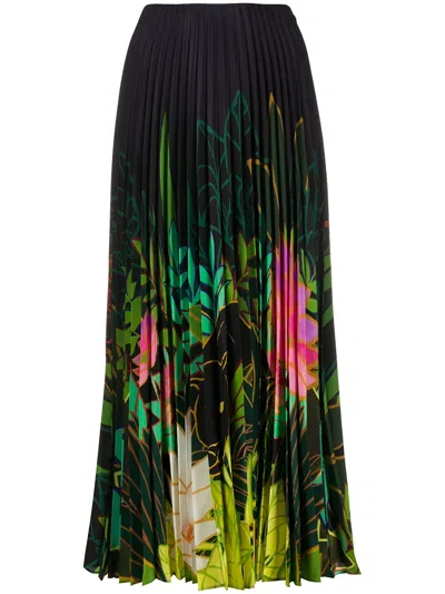 VALENTINO PLEATED FLORAL-PRINT SKIRT