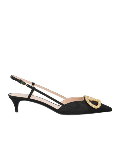 VALENTINO GARAVANI VALENTINO LOGO EMBELLISHED SLINGBACK PUMPS