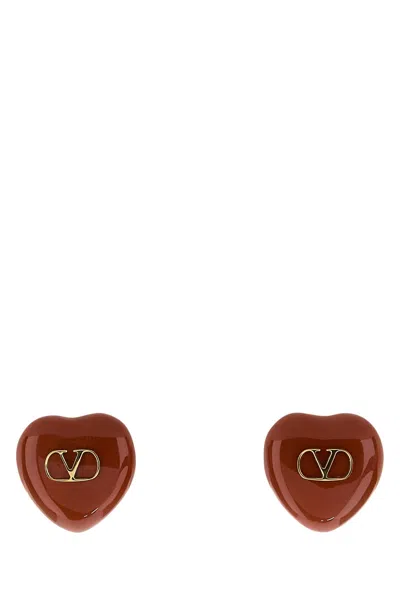 VALENTINO GARAVANI RED ENAMEL AND METAL COEUR ROYAL EARRINGS