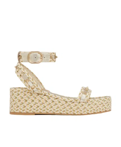 VALENTINO GARAVANI ROCKSTUD FLATFORM SANDAL IN LAMINATED NAPPA LEATHER 45MM