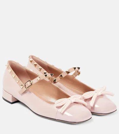 VALENTINO GARAVANI ROCKSTUD BOW LEATHER BALLET FLATS
