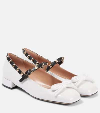 VALENTINO GARAVANI ROCKSTUD BOW LEATHER MARY JANE FLATS