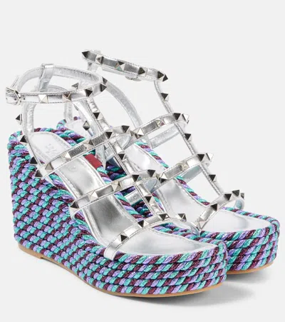 VALENTINO GARAVANI ROCKSTUD LEATHER ESPADRILLE WEDGES