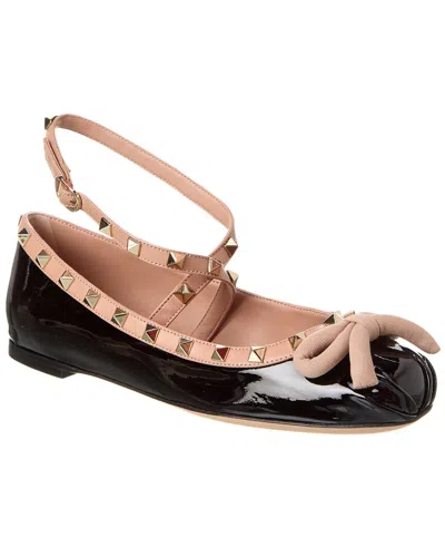 VALENTINO GARAVANI VALENTINO ROCKSTUD PATENT ANKLE STRAP BALLERINA FLAT