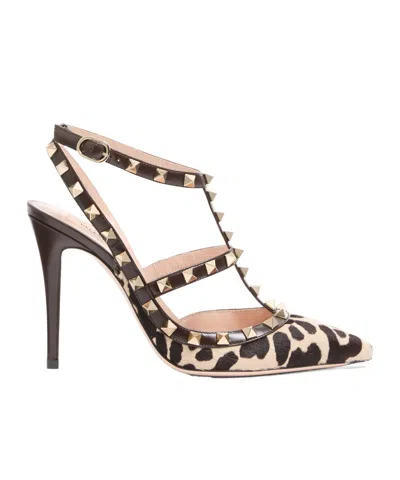 VALENTINO GARAVANI ROCKSTUD PUMPS WITH STRAPS IN PONY-EFFECT CALFSKIN 100MM