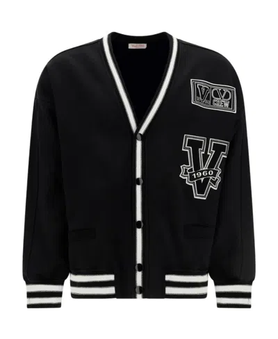 VALENTINO V CREW-PATCHES V-NECK CARDIGAN
