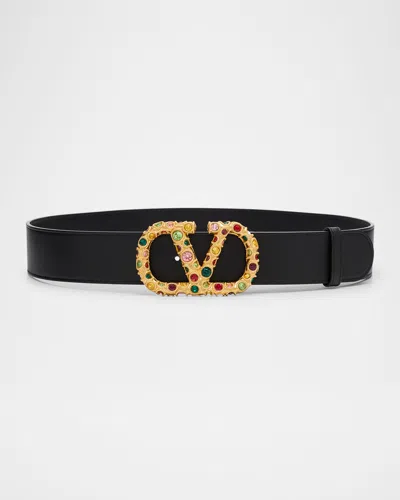 VALENTINO GARAVANI V-LOGO SIGNATURE EMBELLISHED LEATHER BELT