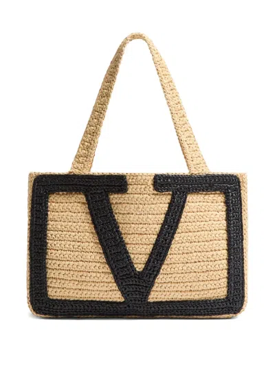 VALENTINO GARAVANI MEDIUM VIVA SUPERSTAR RAFFIA TOTE BAG