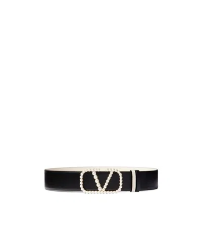 VALENTINO GARAVANI VLOGO SIGNATURE REVERSIBLE BELT IN SHINY CALFSKIN WITH PEARLS 40 MM