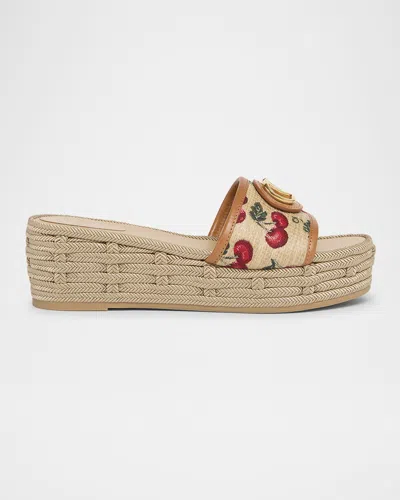 VALENTINO GARAVANI VLOGO MEDALLION CHERRY PLATFORM ESPADRILLES