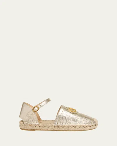 VALENTINO GARAVANI VLOGO METALLIC LEATHER ESPADRILLES