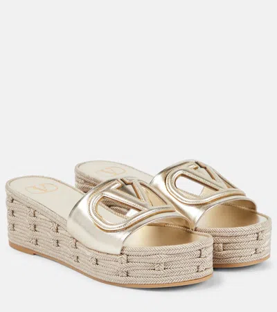 VALENTINO GARAVANI VLOGO SIGNATURE METALLIC LEATHER SLIDES