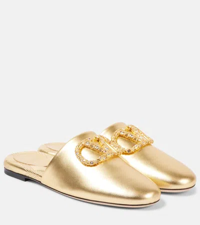 VALENTINO GARAVANI VLOGO SIGNATURE METALLIC LEATHER SLIPPERS