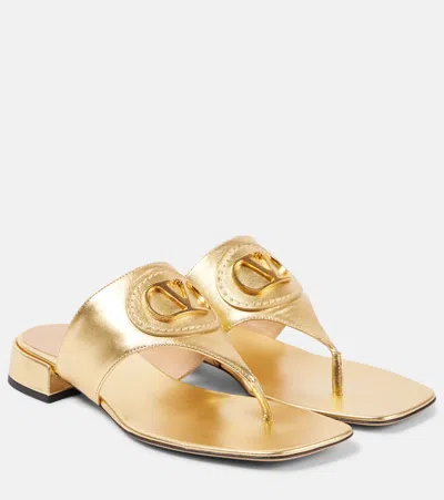 VALENTINO GARAVANI VLOGO SIGNATURE METALLIC LEATHER THONG SANDALS