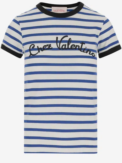 VALENTINO WHITE AND BLUE COTTON T-SHIRT