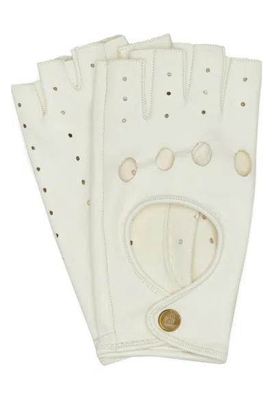 VALENTINO GARAVANI WHITE LEATHER FINGERLESS GLOVES