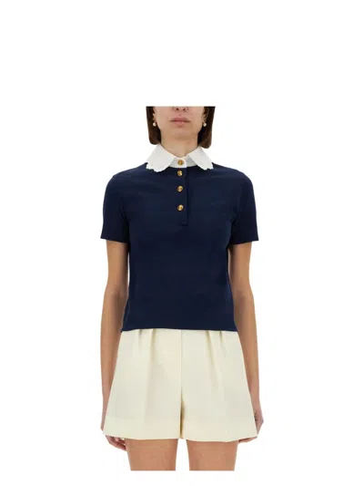 VALENTINO WOMEN'S EMBROIDERED COTTON SWEATSHIRT POLO SHIRT