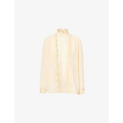 VALENTINO WOMENS BETULLA SHEER-LACE LONG-SLEEVE SILK CREPE BLOUSE