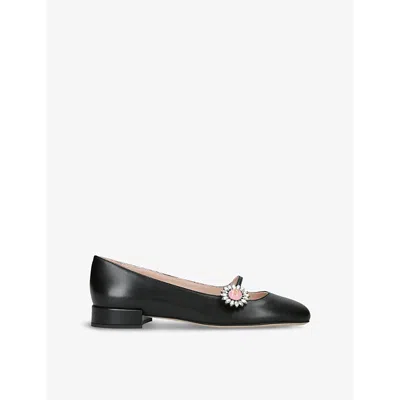 VALENTINO GARAVANI WOMENS BLACK CRYSTAL-EMBELLISHED BUCKLE LEATHER BALLET FLATS