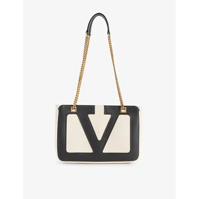 VALENTINO GARAVANI WOMENS BUTTER WHITE/NERO VIVA SUPERSTAR SMALL LEATHER TOTE BAG