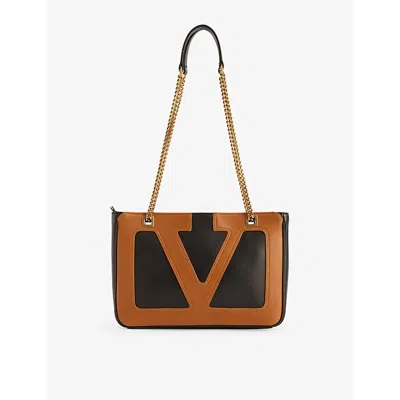 VALENTINO GARAVANI WOMENS NERO/SPICE VIVA SUPERSTAR SMALL LEATHER TOTE BAG