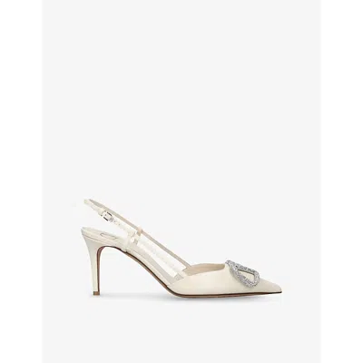 VALENTINO GARAVANI WOMENS WHITE VLOGO SIGNATURE 80 LEATHER SLINGBACK PUMPS