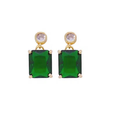 VALERIE CHIC WOMEN'S GOLD / GREEN CRYSTAL EMERALD EARRINGS 18K GOLD