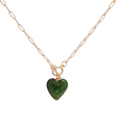 VALERIE CHIC WOMEN'S GOLD / GREEN EMERALD SPARKLE HEART NECKLACE 18K GOLD