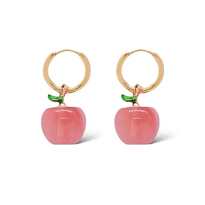 VALERIE CHIC WOMEN'S GOLD / RED APPLE CHERRY QUARTZ HOOP EARRINGS 18K GOLD