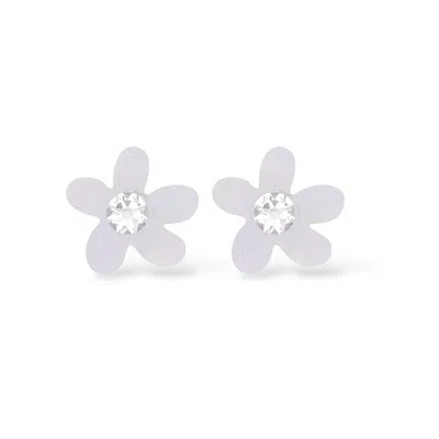 VALERIE CHIC WOMEN'S GOLD / WHITE SWAROVSKI MALDIVES FLOWER MOTHER OF PEARL EARRINGS