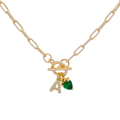 VALERIE CHIC WOMEN'S GREEN / GOLD INITIAL LETTER EMERALD HEART NECKLACE