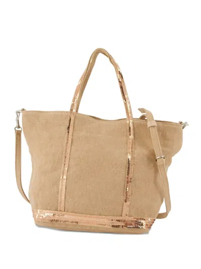 VANESSA BRUNO SMALL SEQUIN-TRIMMED LINEN TOTE BAG