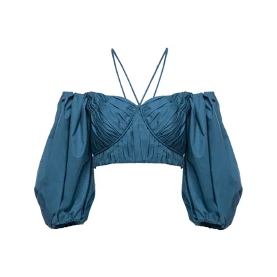 VASILIKI ATELIER WOMEN'S ISABELLA RUCHED TOP PRUSSIAN BLUE