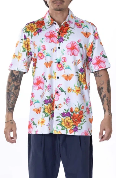 VAST VAST FLORAL WATERCOLOR SHORT SLEEVE PERFORMANCE BUTTON-UP SHIRT