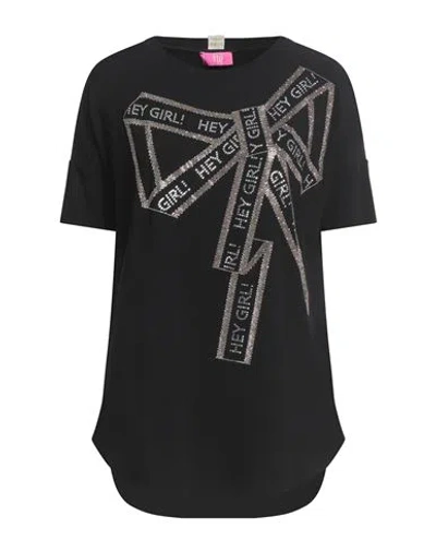 VDP VIA DELLE PERLE VDP VIA DELLE PERLE CLUB WOMAN T-SHIRT BLACK SIZE 8 VISCOSE, ELASTANE